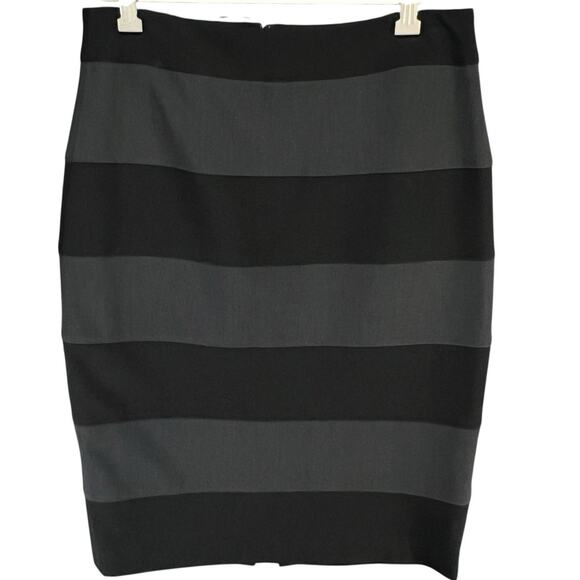 Virtue Pencil Skirt Womens 6 Black Gray Stripe Back Slit Stretch Corpcore Career - Picture 2 of 12